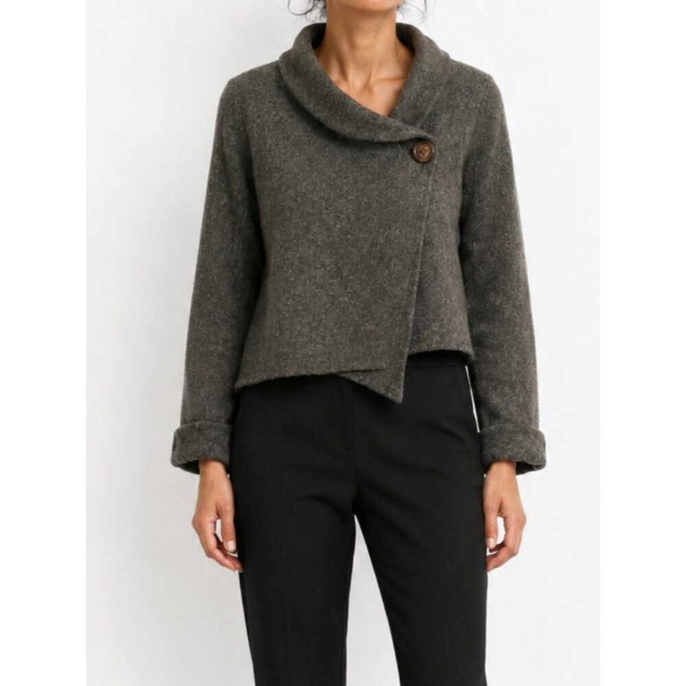 Chiara D’Este Made in Italy Charcoal Gray Asymmetrical Cropped Wool Jacket M